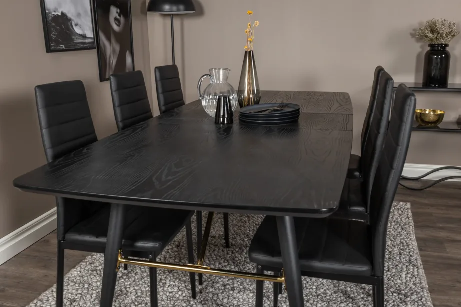 Laiendatav must söögilauakomplekt Gold toolidega Slim sarjast (kunstnahk, messingudetailid), GR19435 – 7