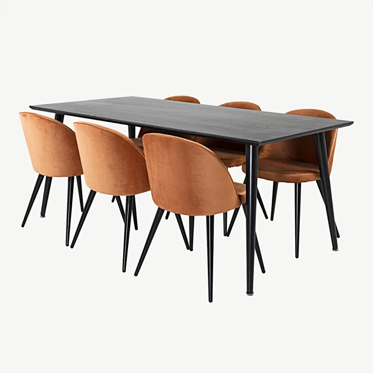 Ristkülikukujuline must söögilauakomplekt Dipp samettoolidega (6 kohta) - GR19722