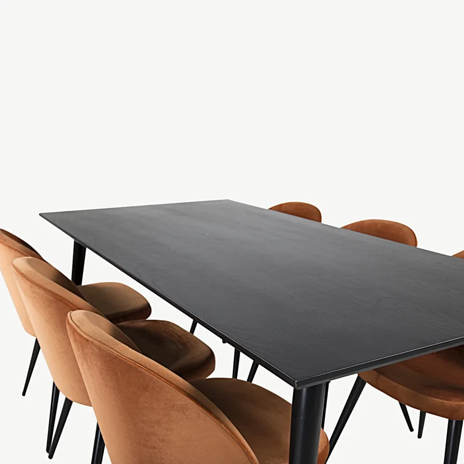 Ristkülikukujuline must söögilauakomplekt Dipp samettoolidega (6 kohta), GR19722 – 3