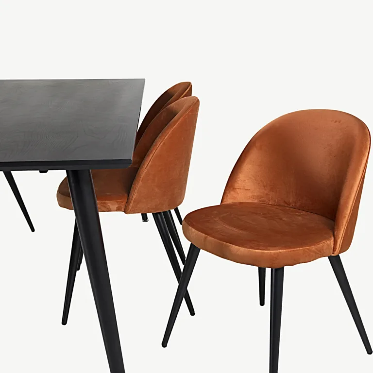 Ristkülikukujuline must söögilauakomplekt Dipp samettoolidega (6 kohta) - GR19722