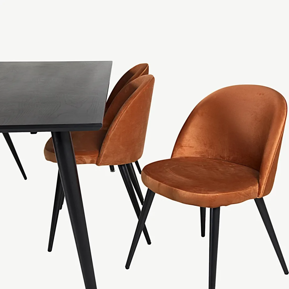 Ristkülikukujuline must söögilauakomplekt Dipp samettoolidega (6 kohta), GR19722 – 4