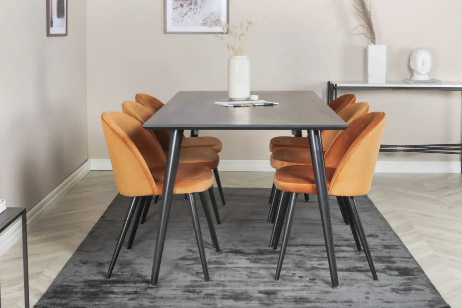 Ristkülikukujuline must söögilauakomplekt Dipp samettoolidega (6 kohta), GR19722 – 5