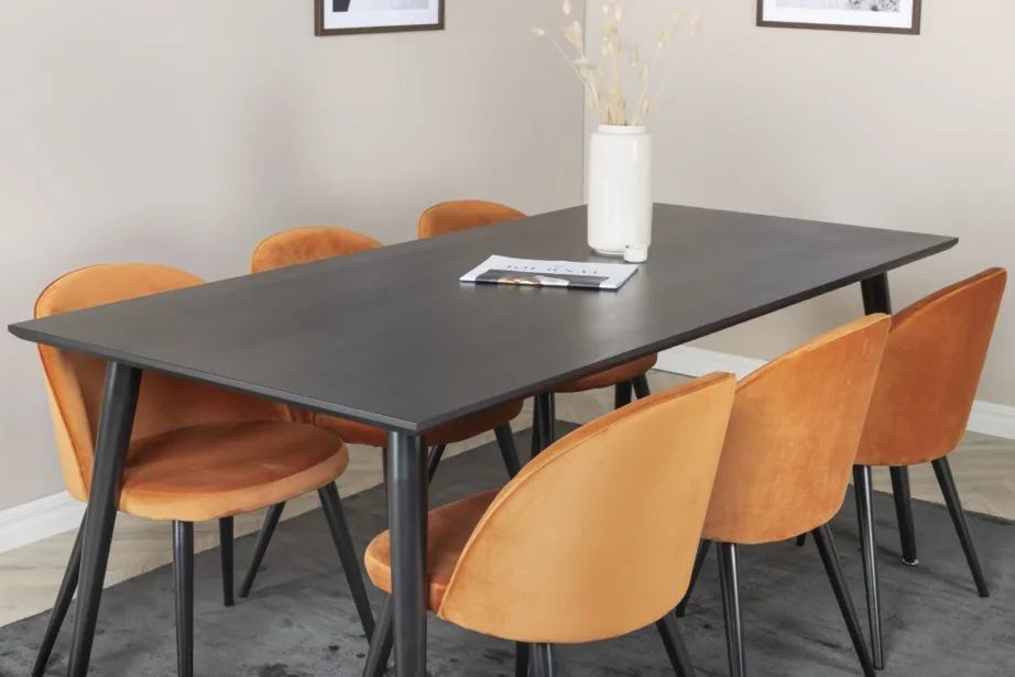 Ristkülikukujuline must söögilauakomplekt Dipp samettoolidega (6 kohta), GR19722 – 7