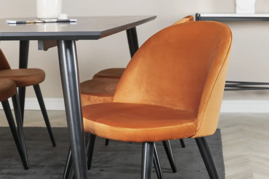 Ristkülikukujuline must söögilauakomplekt Dipp samettoolidega (6 kohta), GR19722 – 8