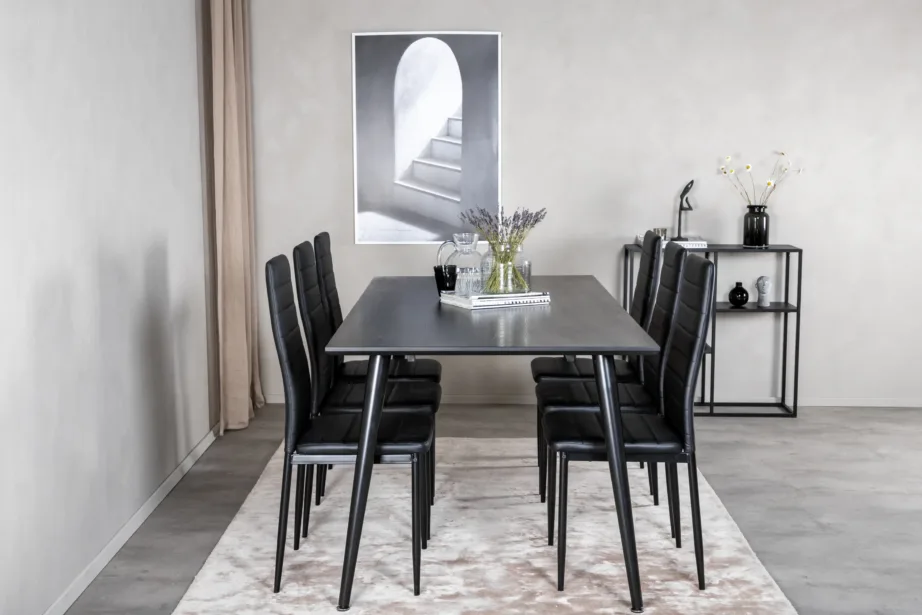 Söögitoakomplekt Dipp – mustast vineerist laud 180×90 cm ja 6 Slim kõrge seljatoega musta PU-kattega tooli, GR19985 – 5
