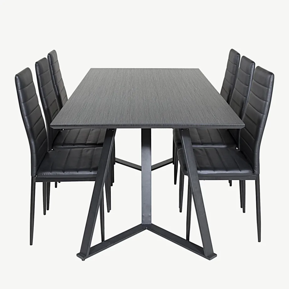 Must ristkülikukujuline söögilauakomplekt Marina ja kõrge seljatoega toolid Slim (6 tk, MDF-laminaat, terasraam), GR20232 – 2