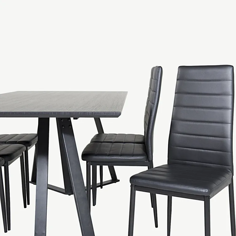 Must ristkülikukujuline söögilauakomplekt Marina ja kõrge seljatoega toolid Slim (6 tk, MDF-laminaat, terasraam) - GR20232