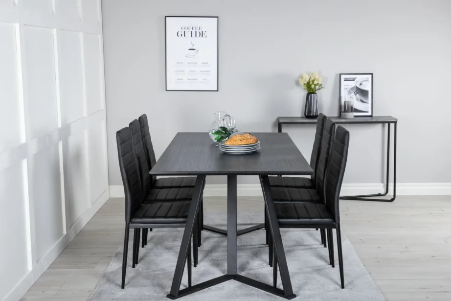 Must ristkülikukujuline söögilauakomplekt Marina ja kõrge seljatoega toolid Slim (6 tk, MDF-laminaat, terasraam), GR20232 – 4