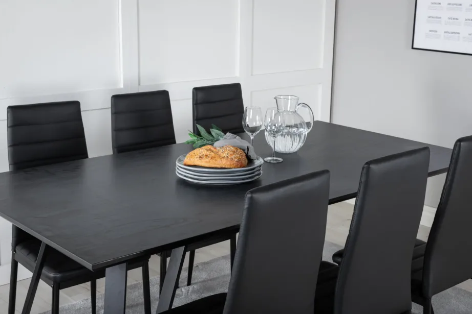 Must ristkülikukujuline söögilauakomplekt Marina ja kõrge seljatoega toolid Slim (6 tk, MDF-laminaat, terasraam), GR20232 – 7