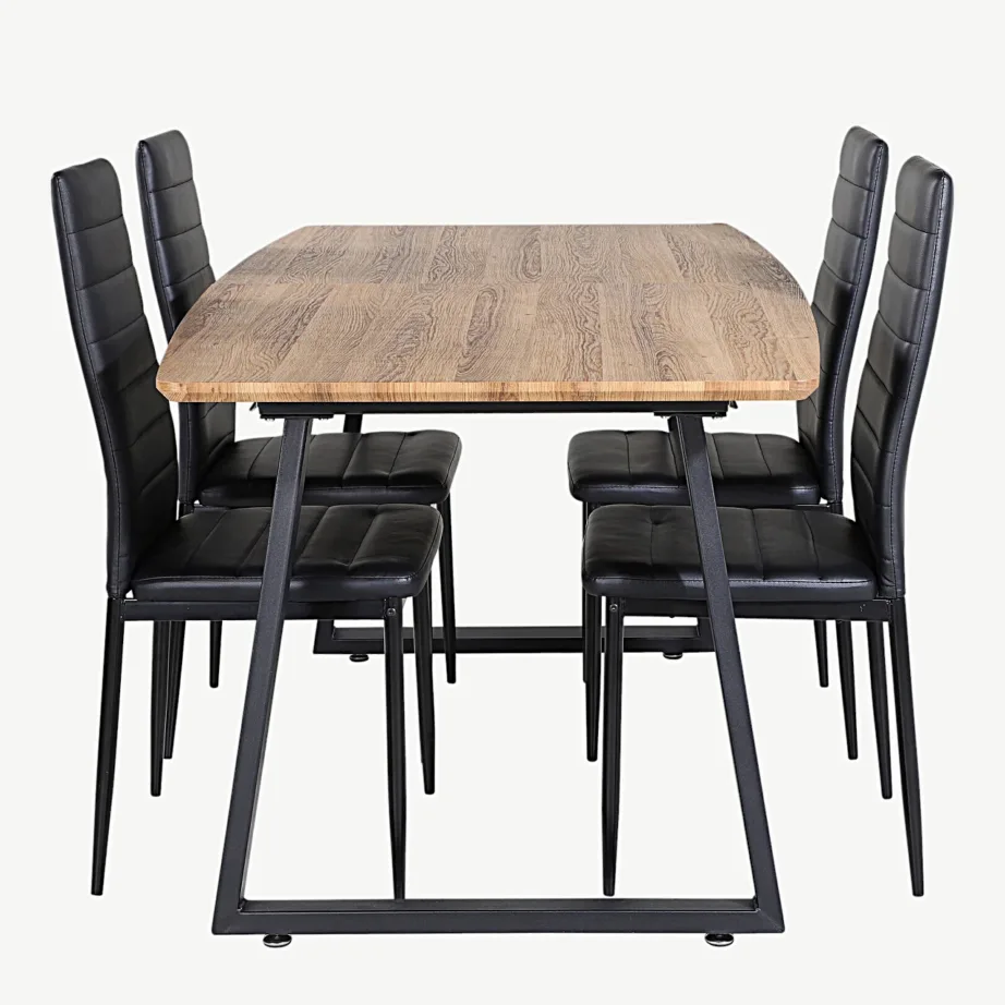 Pikendatav tamme tooni söögitoakomplekt Inca mustade kunstnahast toolidega, GR20294 – 2