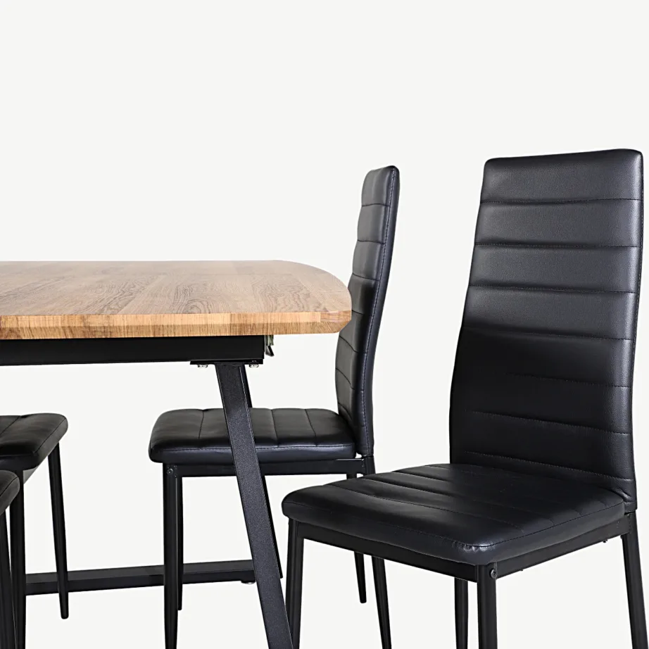 Pikendatav tamme tooni söögitoakomplekt Inca mustade kunstnahast toolidega, GR20294 – 3
