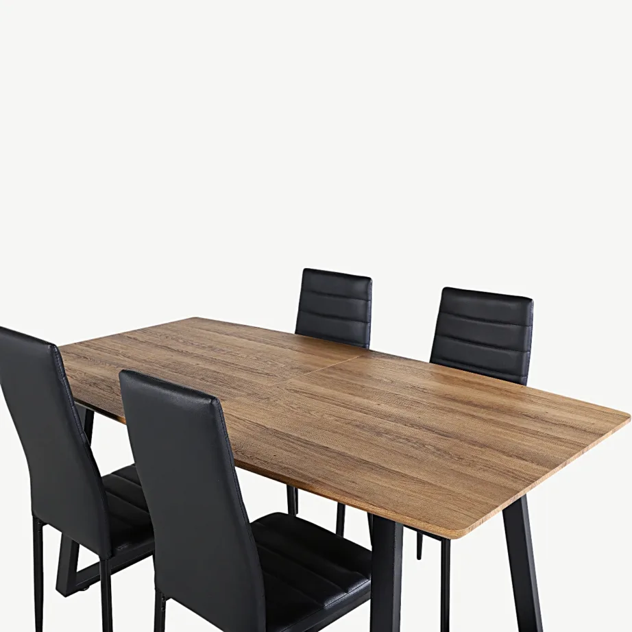 Pikendatav tamme tooni söögitoakomplekt Inca mustade kunstnahast toolidega, GR20294 – 4