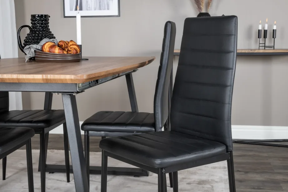 Pikendatav tamme tooni söögitoakomplekt Inca mustade kunstnahast toolidega, GR20294 – 7