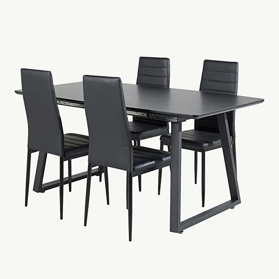 Modernne must söögitoakomplekt Inca – ristkülikukujuline laud ja Slim PU-toolid, GR20350