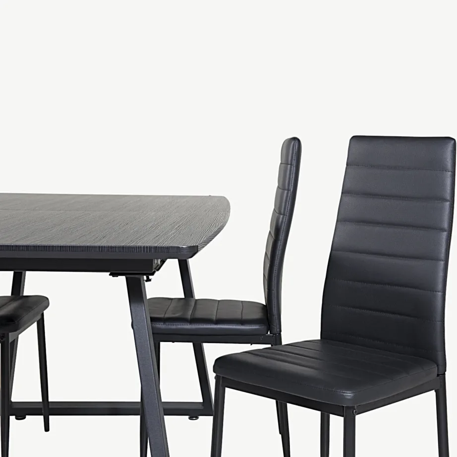 Modernne must söögitoakomplekt Inca – ristkülikukujuline laud ja Slim PU-toolid, GR20350 – 3