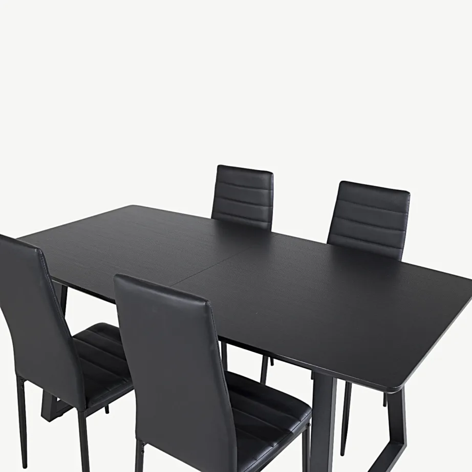 Modernne must söögitoakomplekt Inca – ristkülikukujuline laud ja Slim PU-toolid, GR20350 – 4