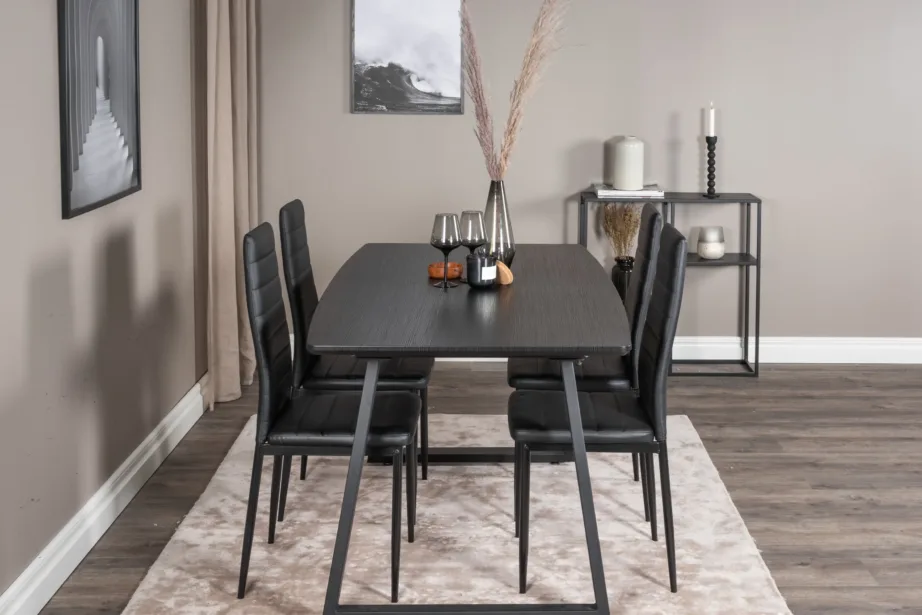 Modernne must söögitoakomplekt Inca – ristkülikukujuline laud ja Slim PU-toolid, GR20350 – 5