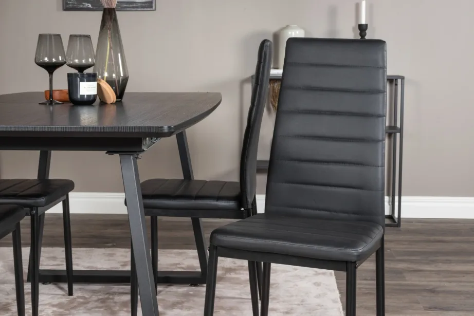 Modernne must söögitoakomplekt Inca – ristkülikukujuline laud ja Slim PU-toolid, GR20350 – 7
