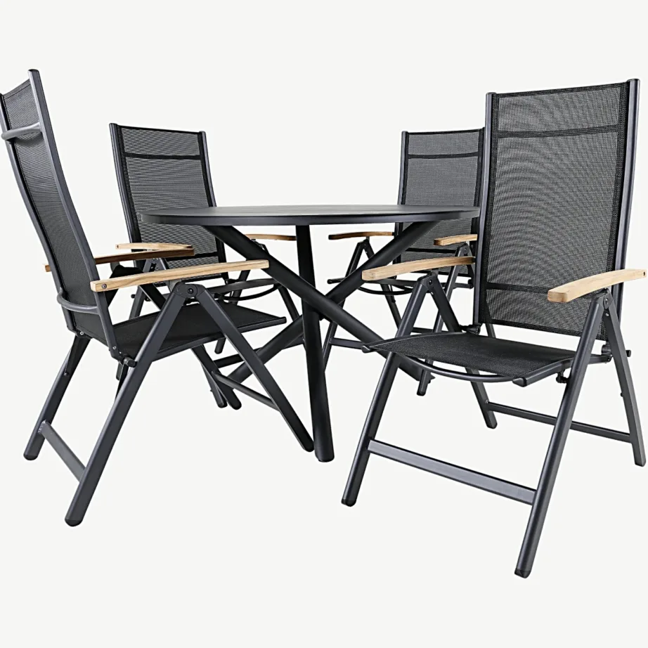 Alumiiniumist ümmarguse laua ja musta/tiigipuu Panama reguleeritavate toolidega aiamööblikomplekt Alma, GR21276 – 3