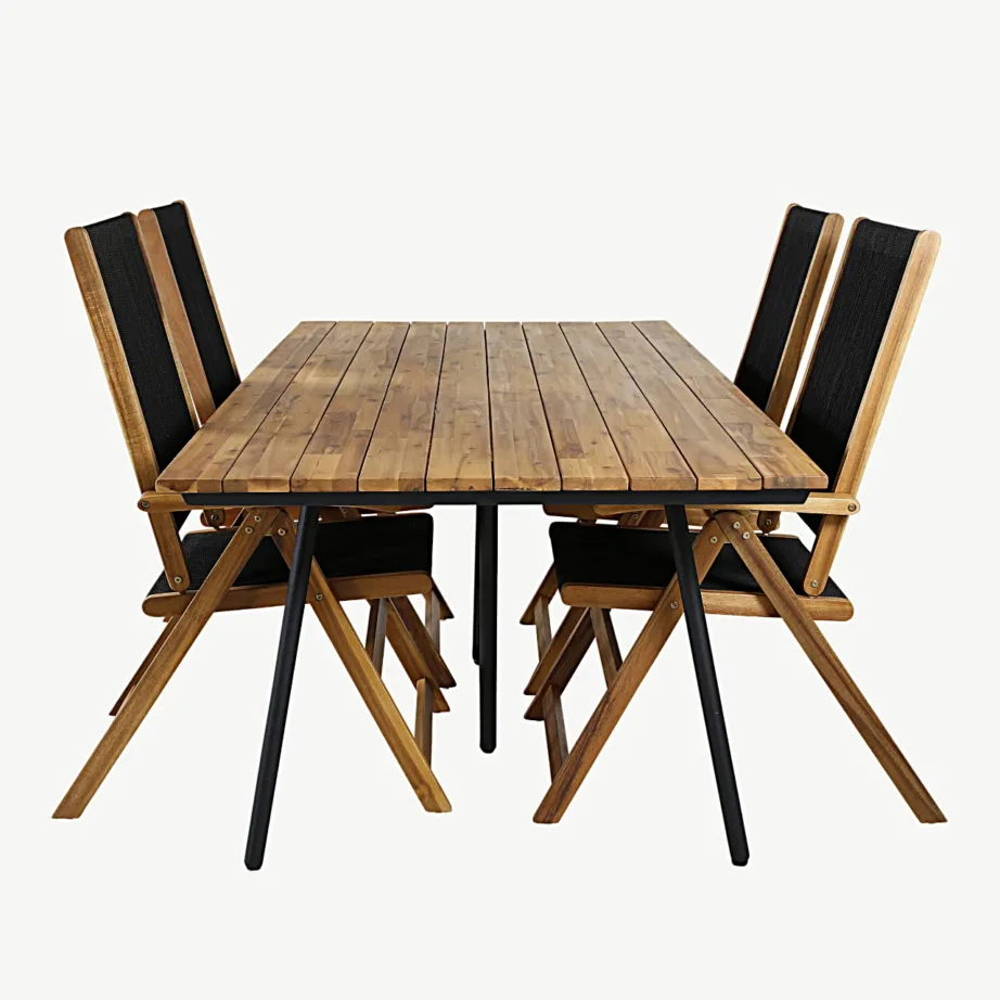 Akaatsiapuidust aiamööblikomplekt Chan – laud terasjalgadel ja kokkupandavad köiest toolid, GR21459 – 2