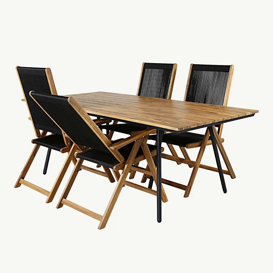 Akaatsiapuidust aiamööblikomplekt Chan – laud terasjalgadel ja kokkupandavad köiest toolid, GR21459 – 3