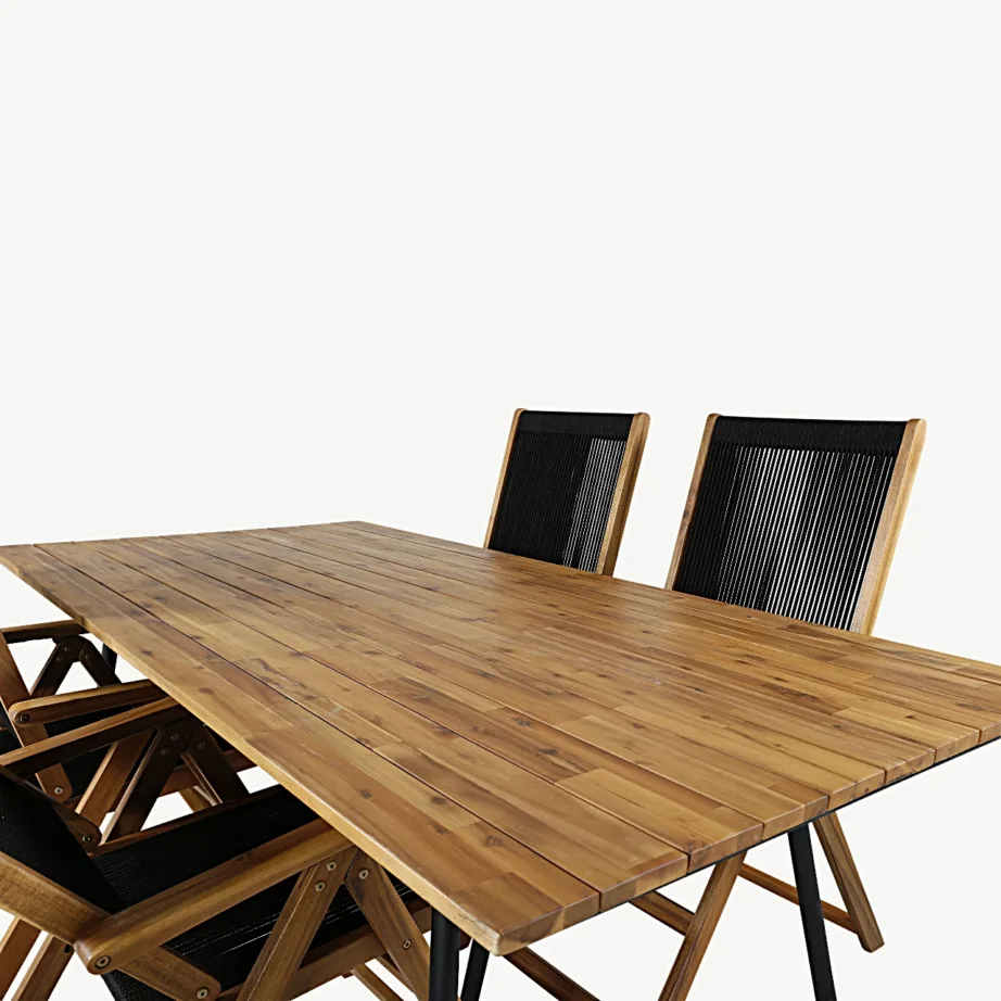 Akaatsiapuidust aiamööblikomplekt Chan – laud terasjalgadel ja kokkupandavad köiest toolid, GR21459 – 4