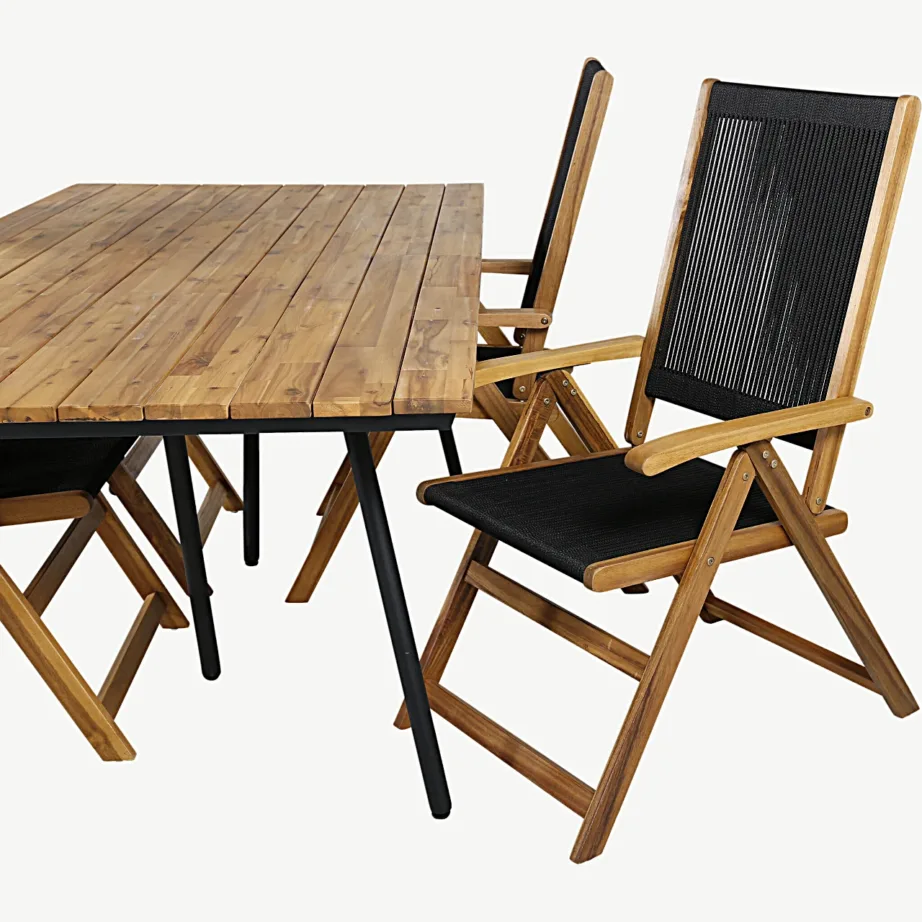 Akaatsiapuidust aiamööblikomplekt Chan – laud terasjalgadel ja kokkupandavad köiest toolid, GR21459 – 5