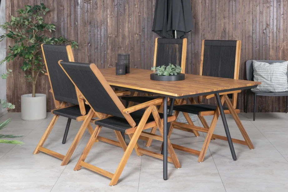 Akaatsiapuidust aiamööblikomplekt Chan – laud terasjalgadel ja kokkupandavad köiest toolid, GR21459 – 8