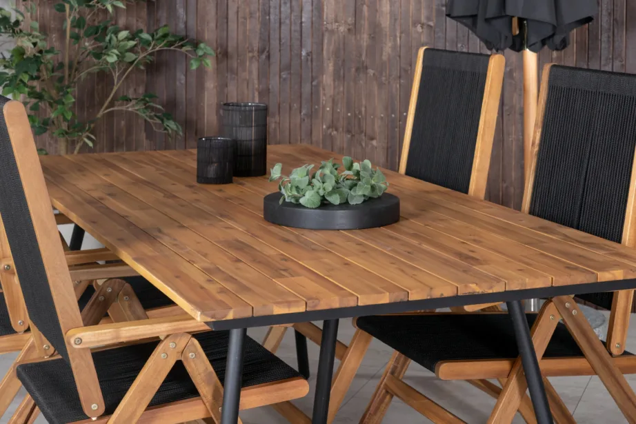 Akaatsiapuidust aiamööblikomplekt Chan – laud terasjalgadel ja kokkupandavad köiest toolid, GR21459 – 9
