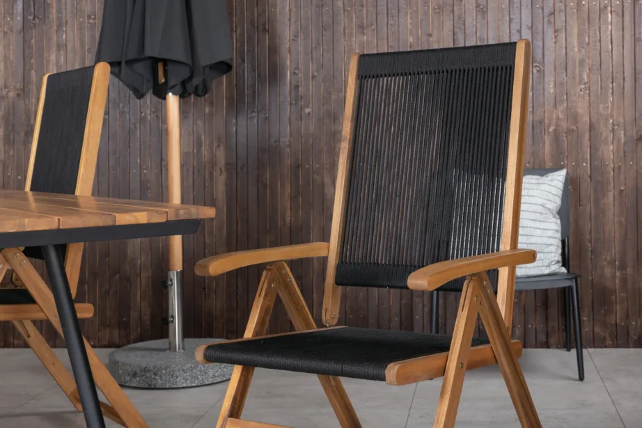 Akaatsiapuidust aiamööblikomplekt Chan – laud terasjalgadel ja kokkupandavad köiest toolid, GR21459 – 10