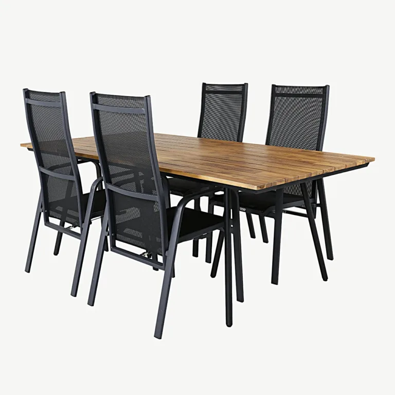 Akaatsiapuust söögilaud Chan ja mustad Copacabana lamamistoolid (aiakomplekt, 200 cm) - GR21467