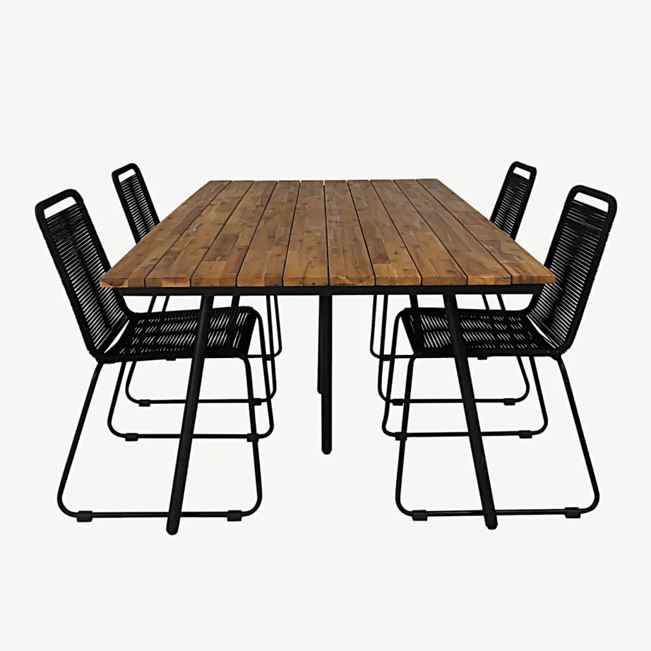 Akaatsiapuidust söögilaud Chan ja mustad Lindos aiatoolid – aiamööbli komplekt (200 cm, terasraam), GR21470 – 2