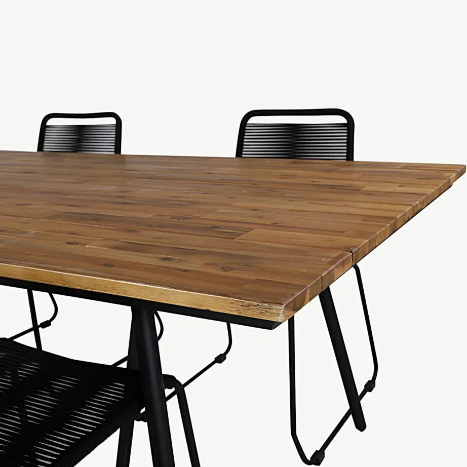 Akaatsiapuidust söögilaud Chan ja mustad Lindos aiatoolid – aiamööbli komplekt (200 cm, terasraam), GR21470 – 4