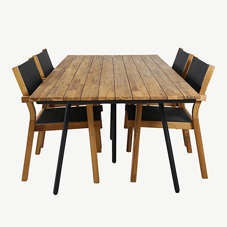 Akaatsiapuidust aiamööbli komplekt musta terasraamiga ja Venice toolidega, Chan sari, GR21479 – 2