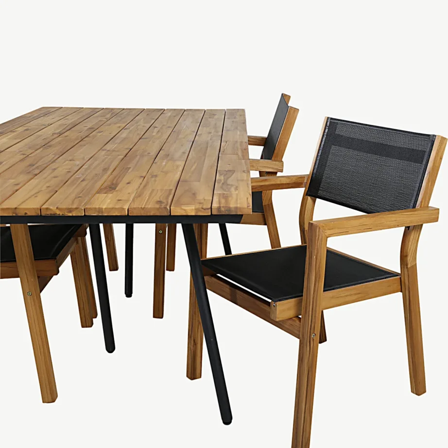 Akaatsiapuidust aiamööbli komplekt musta terasraamiga ja Venice toolidega, Chan sari, GR21479 – 4