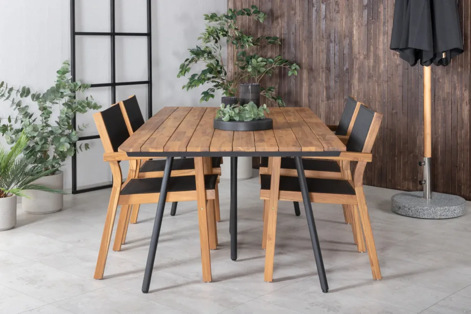 Akaatsiapuidust aiamööbli komplekt musta terasraamiga ja Venice toolidega, Chan sari, GR21479 – 5