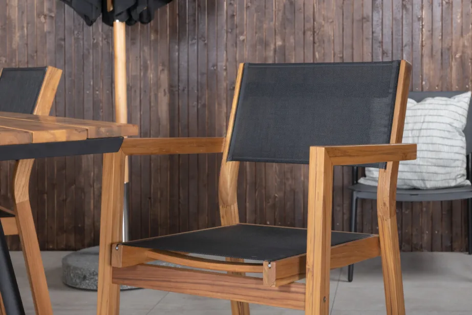 Akaatsiapuidust aiamööbli komplekt musta terasraamiga ja Venice toolidega, Chan sari, GR21479 – 8