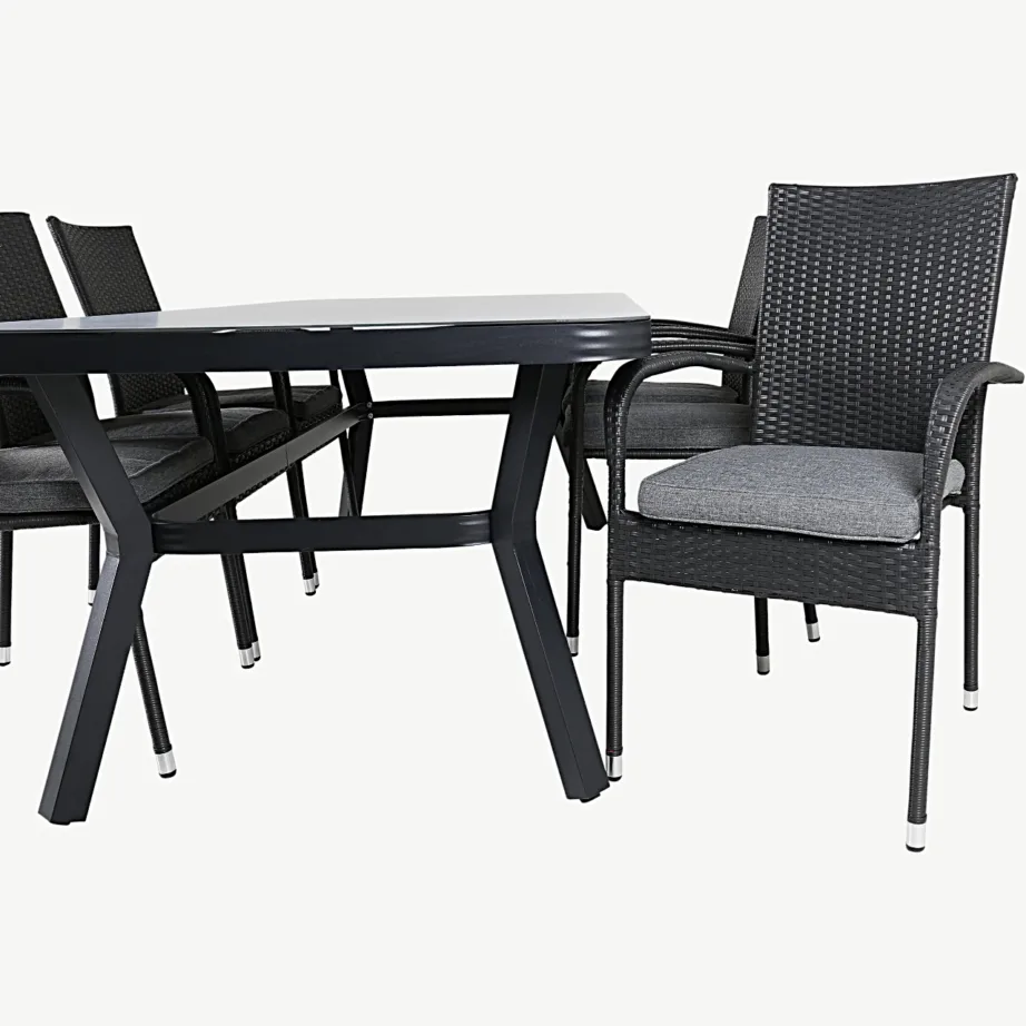 Virya ristkülikukujuline musta raamiga aiakomplekt, hall mattklaasist laud ja 6 musta rotangtooliga, GR21556 – 3