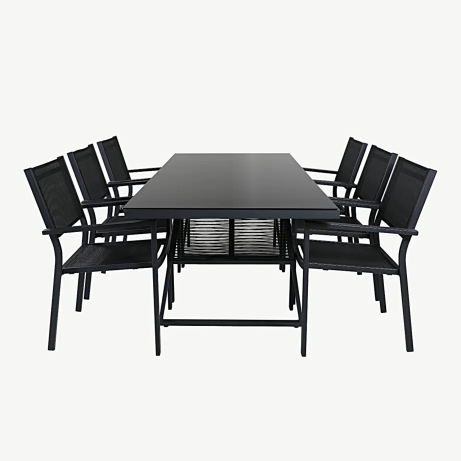 Dallas ristkülikukujuline aiasöögigrupi komplekt musta klaasplaadi ja virnastatavate toolidega, GR21585 – 2