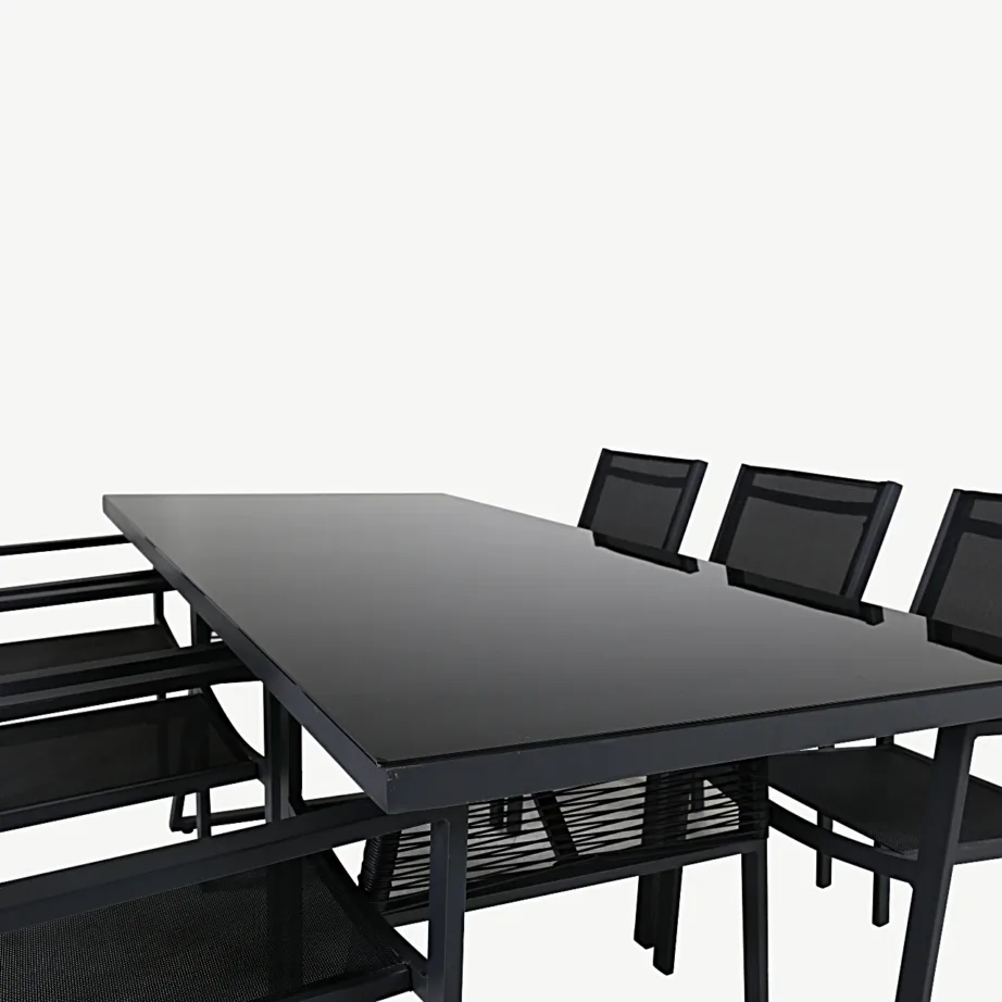 Dallas ristkülikukujuline aiasöögigrupi komplekt musta klaasplaadi ja virnastatavate toolidega, GR21585 – 3