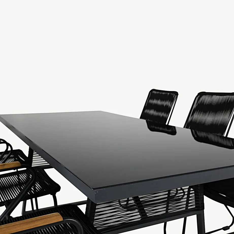 Õuemööbli söögikomplekt Dallas – must klaas, alumiinium, akaatsiapuit ja köis, GR21595 – 3