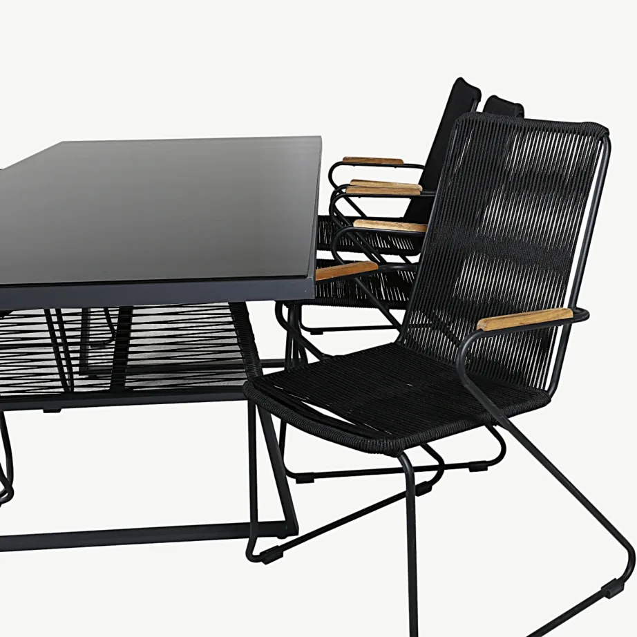 Õuemööbli söögikomplekt Dallas – must klaas, alumiinium, akaatsiapuit ja köis, GR21595 – 4