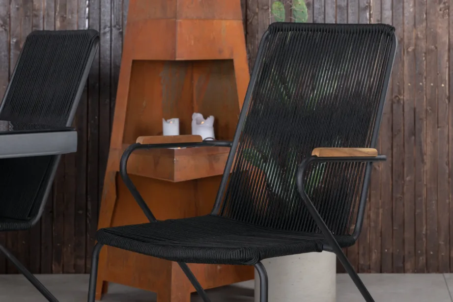 Õuemööbli söögikomplekt Dallas – must klaas, alumiinium, akaatsiapuit ja köis, GR21595 – 7