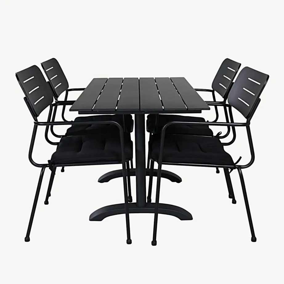 Ristkülikukujuline must metallist aiamööbli komplekt Denver – WPC laud ja terastoolid käetugedega, GR21665 – 2