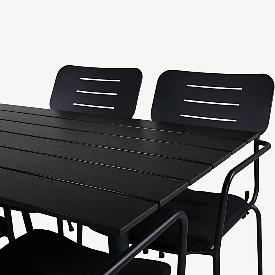 Ristkülikukujuline must metallist aiamööbli komplekt Denver – WPC laud ja terastoolid käetugedega, GR21665 – 4