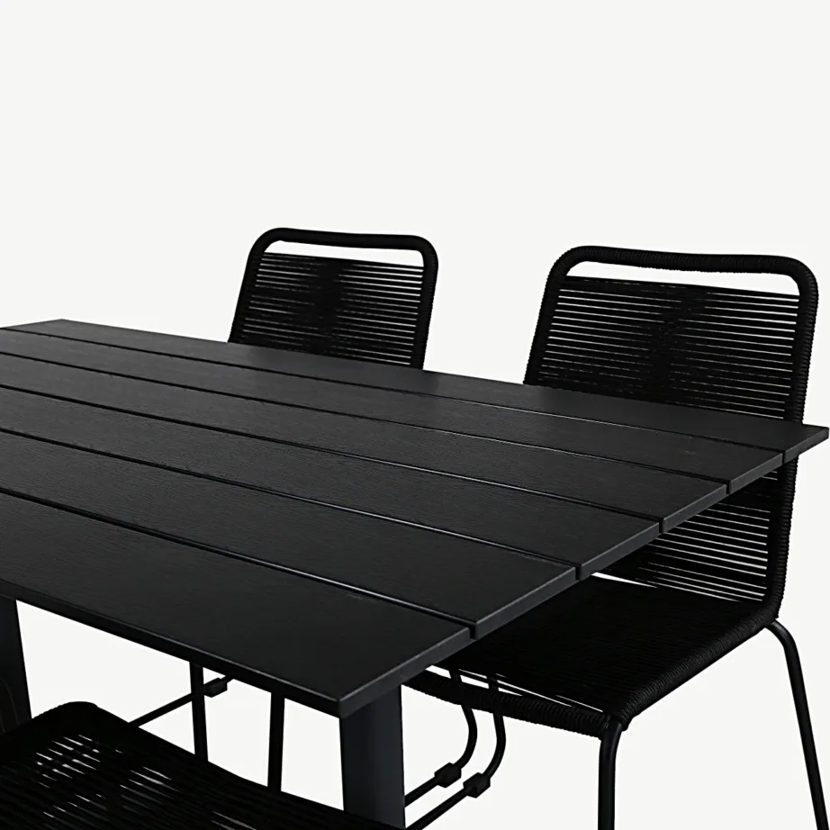 Denveri ristkülikukujuline must aiamööblikomplekt (WPC lauaplaat, 4 tooliga), GR21668 – 4