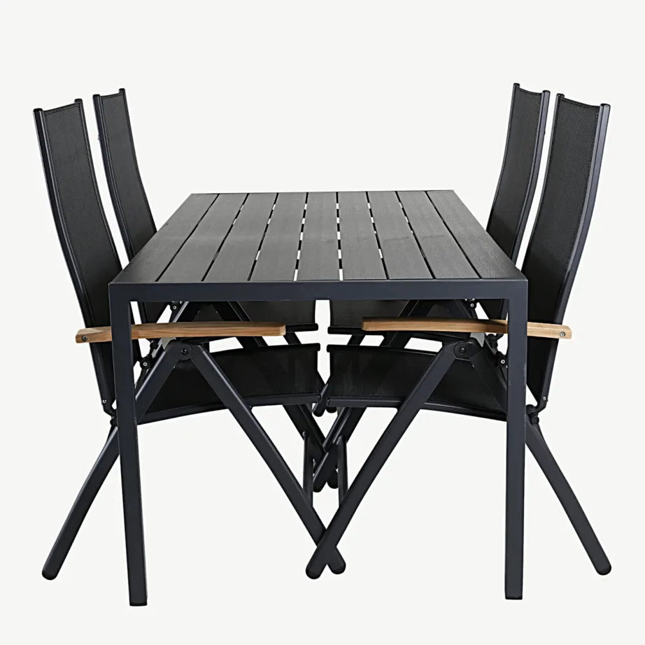 Moodne must alumiiniumist ristkülikukujuline aiakomplekt Break nelja kokkupandava tooliga (WPC, tiikpuu), GR21835 – 2