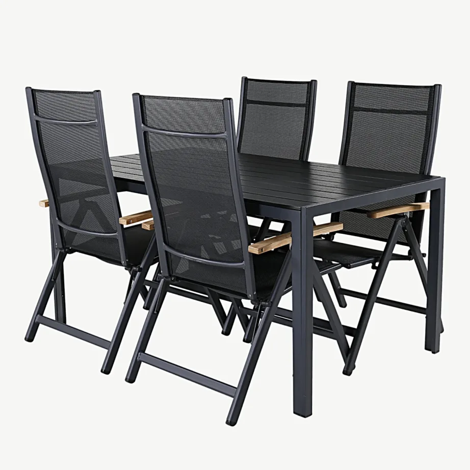 Moodne must alumiiniumist ristkülikukujuline aiakomplekt Break nelja kokkupandava tooliga (WPC, tiikpuu), GR21835 – 3