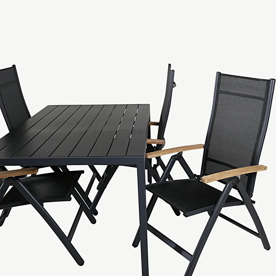 Moodne must alumiiniumist ristkülikukujuline aiakomplekt Break nelja kokkupandava tooliga (WPC, tiikpuu), GR21835 – 4