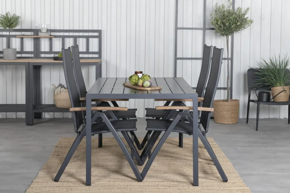 Moodne must alumiiniumist ristkülikukujuline aiakomplekt Break nelja kokkupandava tooliga (WPC, tiikpuu), GR21835 – 5